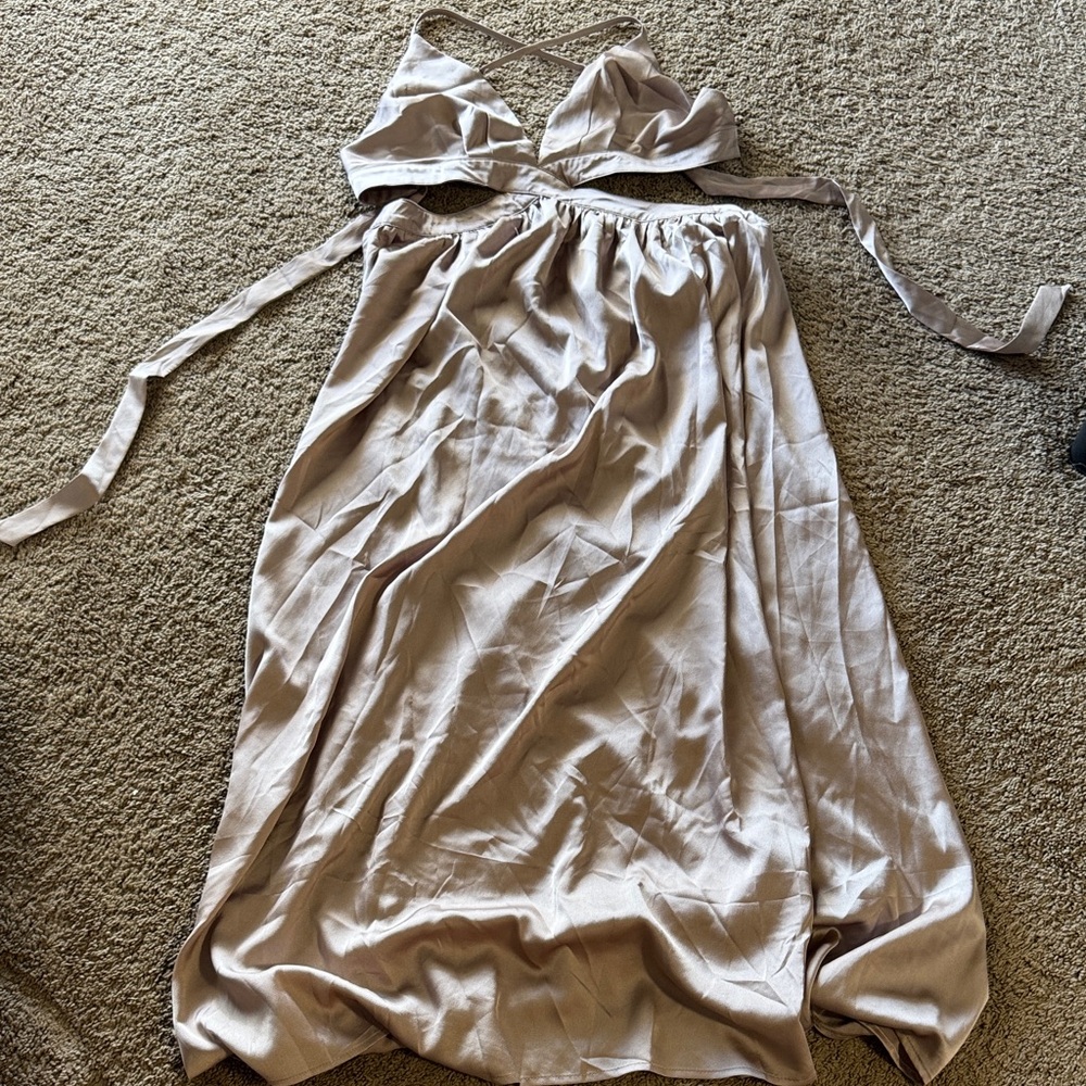 Silky Taupe Strappy Maxi Dress